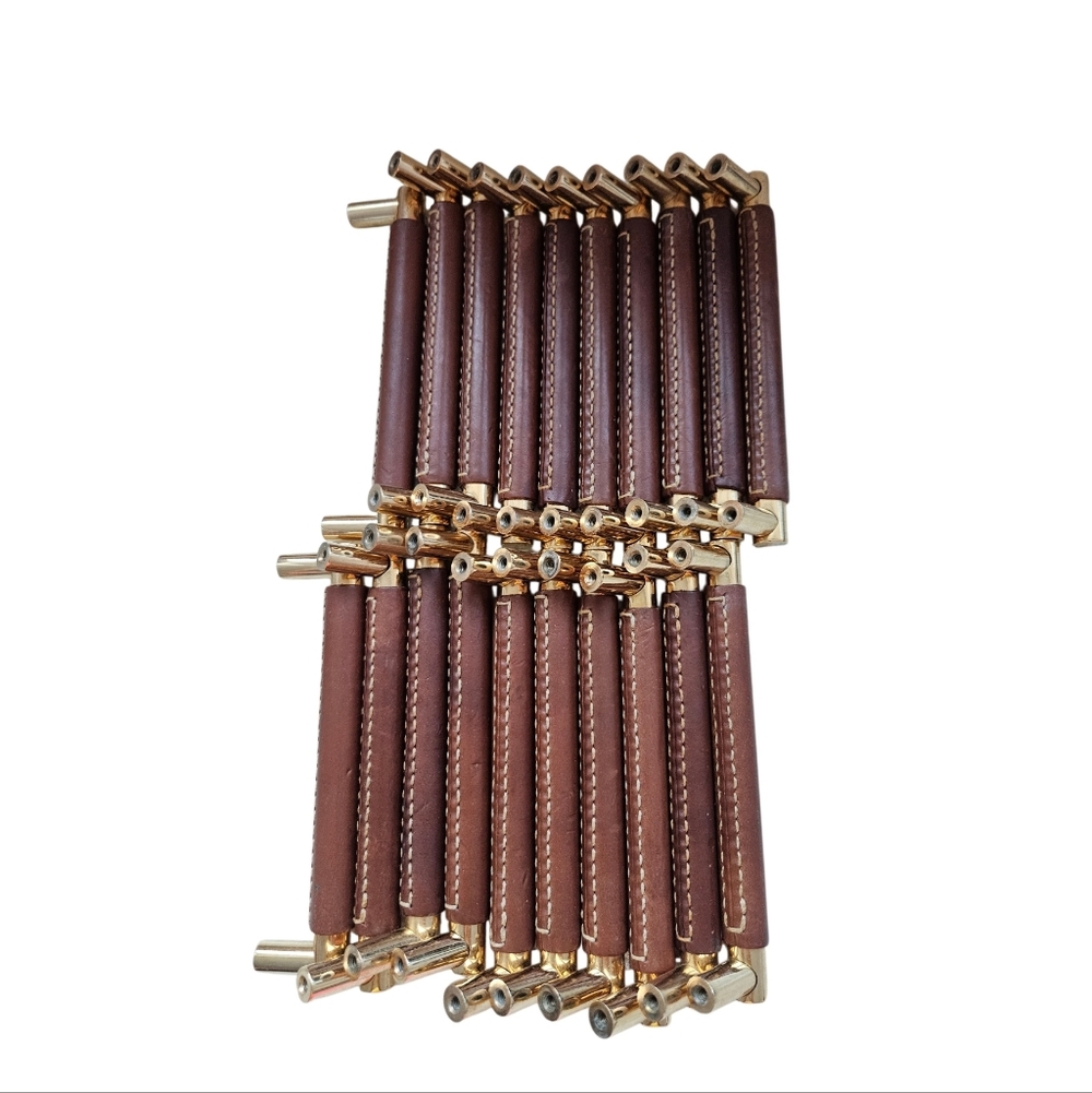 Turnstyle Design Gold Plated Brass 5" Leather Stitched Handles